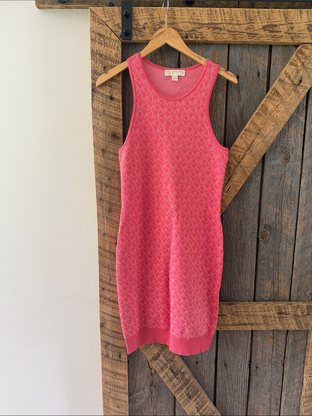 Michael Kors Pink Logo Jacquard Dress - Size L